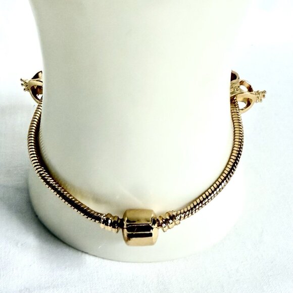 Gold-Tone Slide Charm Bracelet with Amber Crystal & Heart Charms - Picture 2 of 8